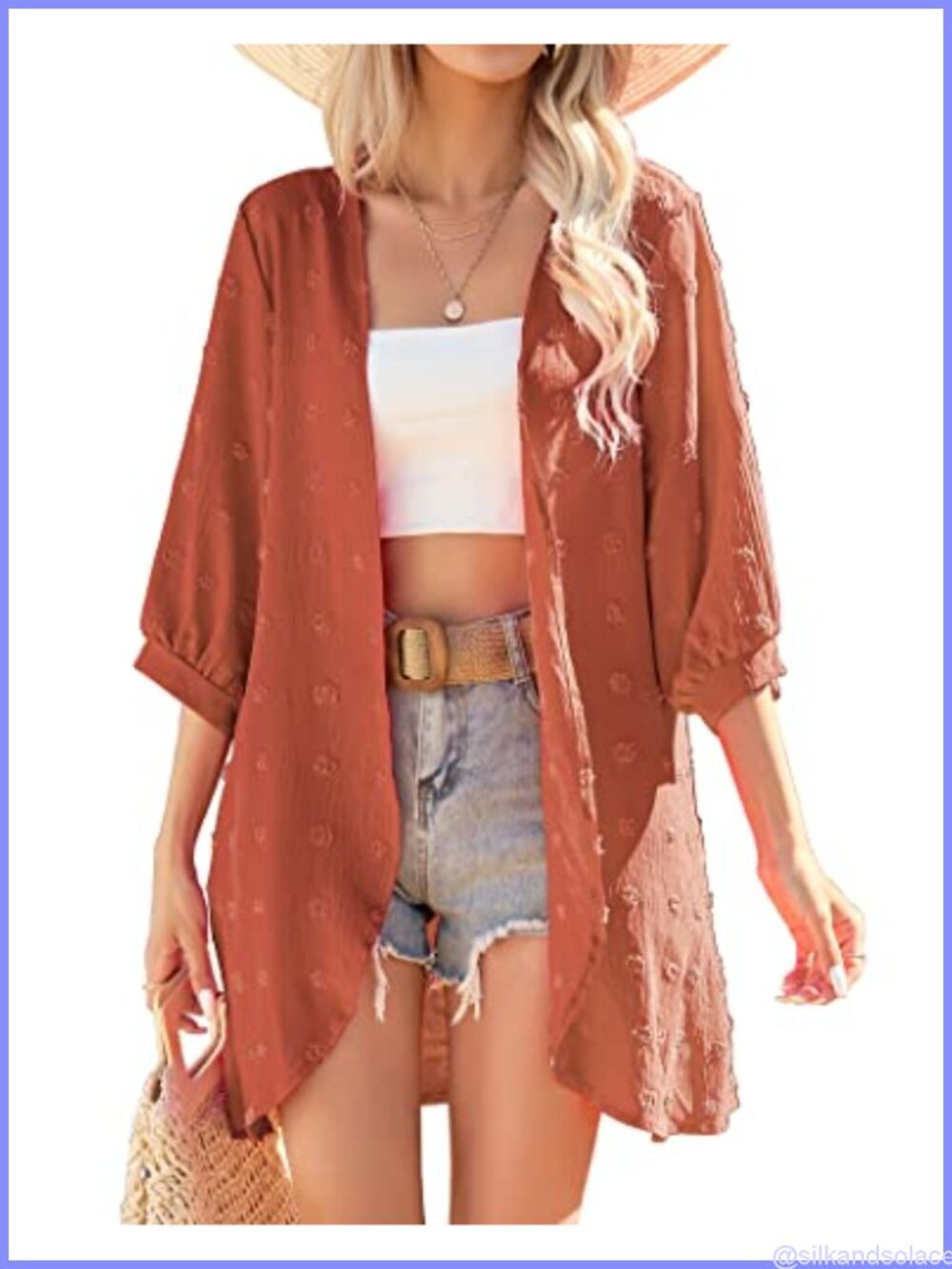 Lightweight Swiss Dot Kimono Cardigan 3/4 Sleeve Summer Beach Cover Up